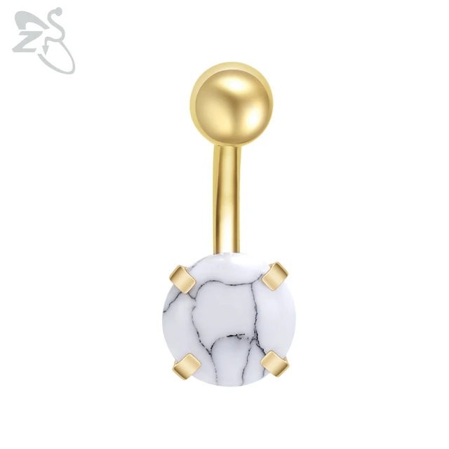 ZS 1 Piece Gold Color Stainless Steel Belly Ring Flower Heart CZ Crystal Navel Belly Button Rings Butterfly Navel Piercings 14G Style 7