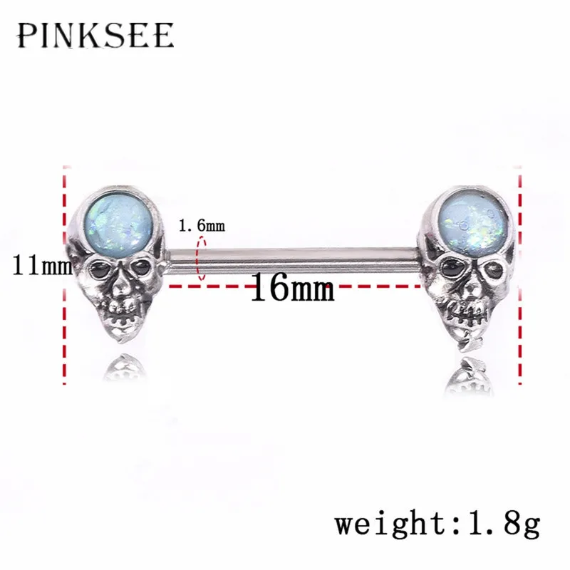 2pcs Blue Rhinestone Breast Nipple Piercings Women Lady Fashion Stainless Steel Skull Bars Ring Cool Body Jewelry