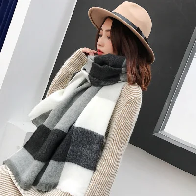 Mingjiebihuo новая пара мужчин и женщин осень и зима корейский теплый удобный модный шарф толстый большой клетчатый тренд шаль - Цвет: Черный