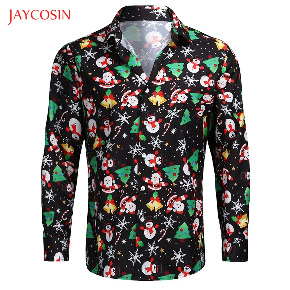 Joycosin Мужская рубашка Рождественская Мужская одежда Повседневная модная мужская рубашка с v-образным вырезом и принтом рождественской елки с длинным рукавом Вечерние рубашки