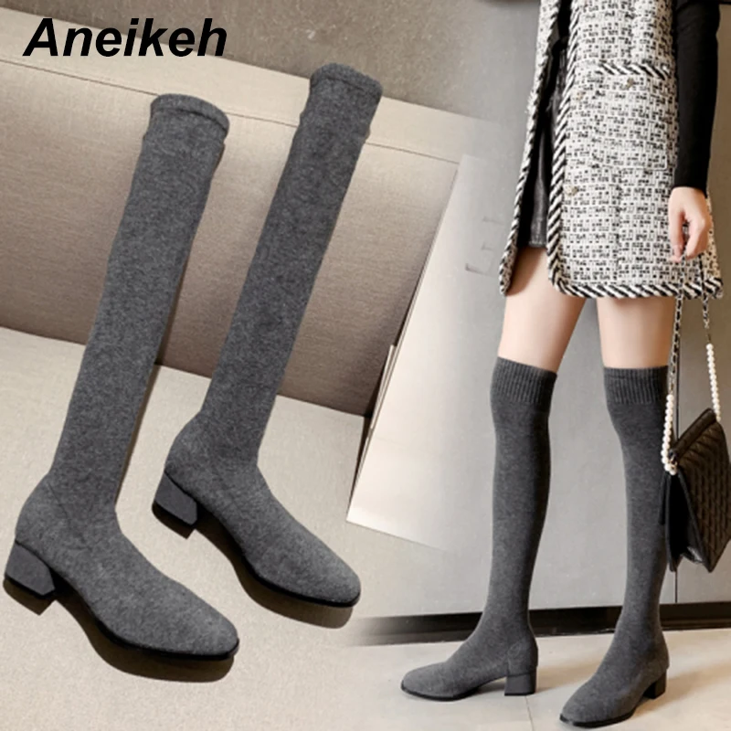 

2020 New Cotton Fabric Women Over The Knee Boots Slip-On Sexy Round head Low-heel Riding, Equestrian Shoes Winter Women Boots