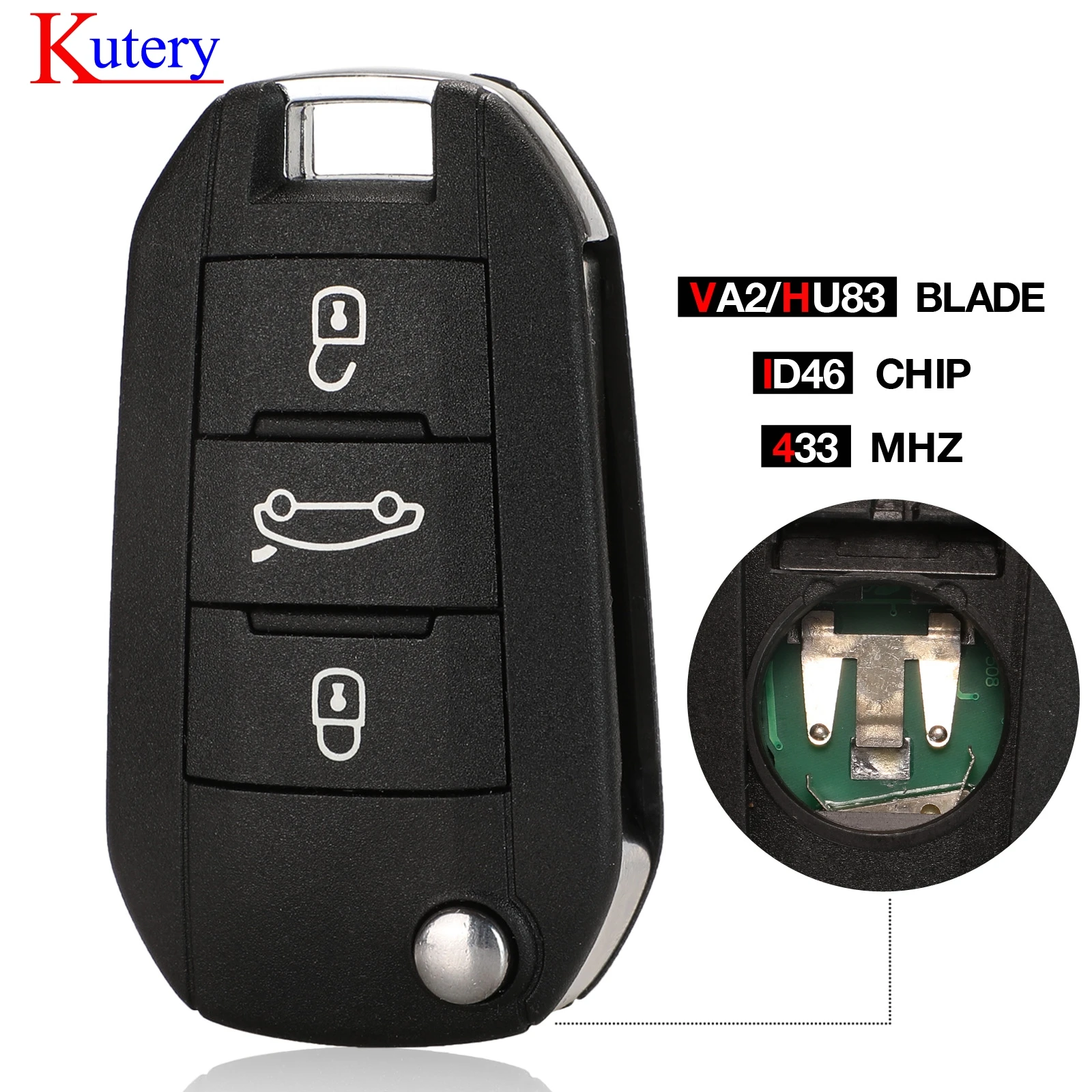 Kutery 3 кнопки Автомобильный Дистанционный флип-ключ для Citroen C4 Cactus Hella 434MHz ID46 HU83 VA2