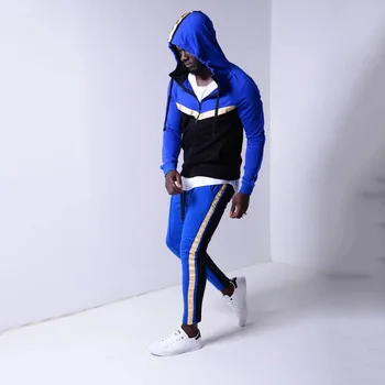 

2019 New Plus Size Men Running Set Patchwork Sport Jacket Jogging 2Pcs Tracksuit Sportwear Hoodies Sweatshirt Pants