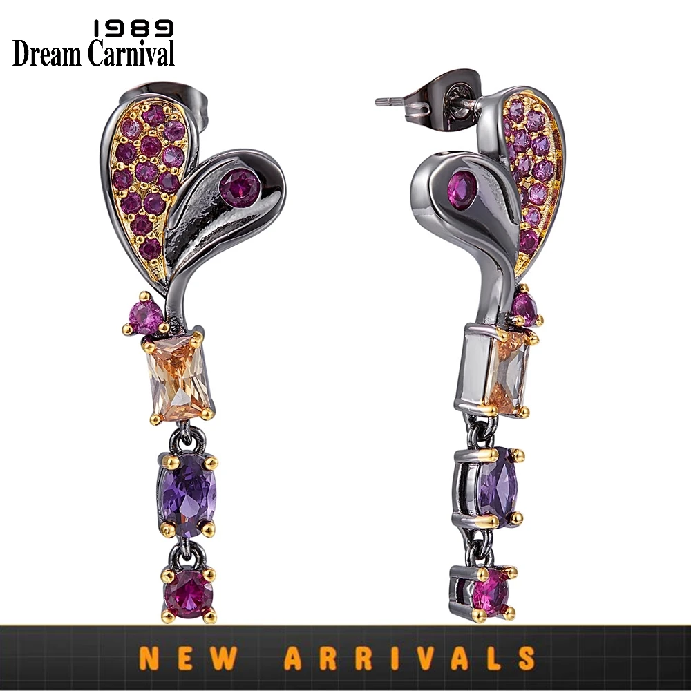 

DreamCarnival1989 New Delicate Feminine Love Earrings for Women Linked Drop Fuchsia Tone Cubic-Zirconia Hot Selling Jewel WE3999