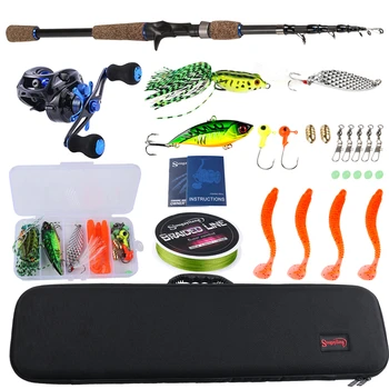 

Sougayilang 1.8 2.1m Telescopic Fishing Rod Combo Rubber Handle Casting Rod with 9+1BB Reel Fishing Bag Lure Line Sets Pesca