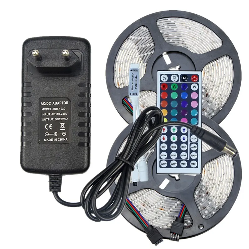 

12V LED Strip Light SMD 2835 Waterproof RGB LED Strip Multicolor Flexible Tape Ribbon+44key RGB LED Controller+LED Power Adapter