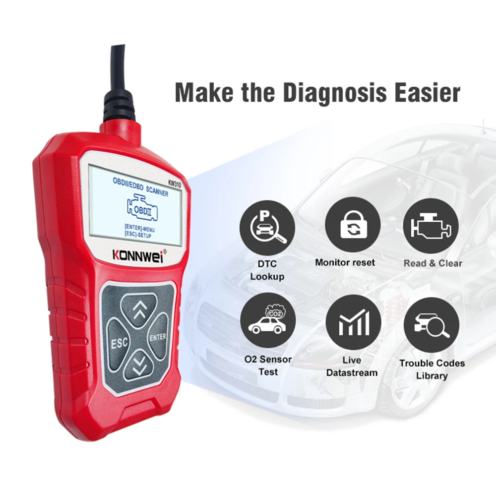 Автомобильный диагностический сканер KONNWEI KW310, OBD2 устройство для диагностики автомобиля на русском языке, лучше ELM327 | Автомобили и мотоциклы | АлиЭкспресс