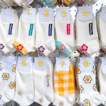 

Imported from South Korea WOMEN'S Socks East Gate New Style Elegant Sweet Flower Plaid Versatile Breathable Short Socks