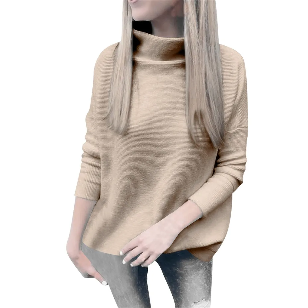 Женский пуловер с высоким воротником и длинным рукавом, Свободный вязаный свитер, топы