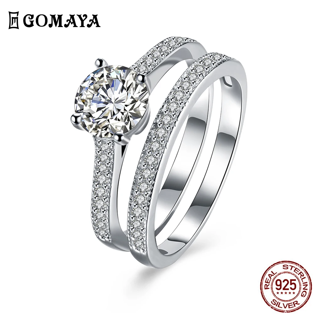 

GOMAYA Double Rings For Women Sterling Silver 925 Jewelry Shining Zircon Wedding Engagement Ring Romantic Gift To Girlfriend