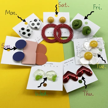 

Vogallery 7 Pairs / Lot Fashion Statement Earrings Red Heart Flower Avocado Green Jewelry Sets Women Earrings Of The Day Summer
