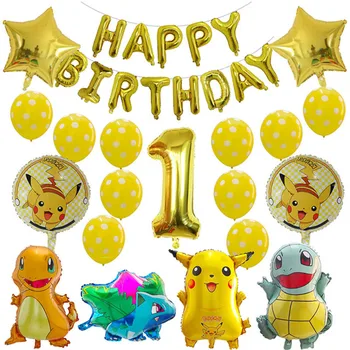 

32pcs Pikachu Pokemon Jenny Turtle Balloons Birthday Party Decoration Kids Cartoon Baby Shower balloon 1st Globos Inflatable toy