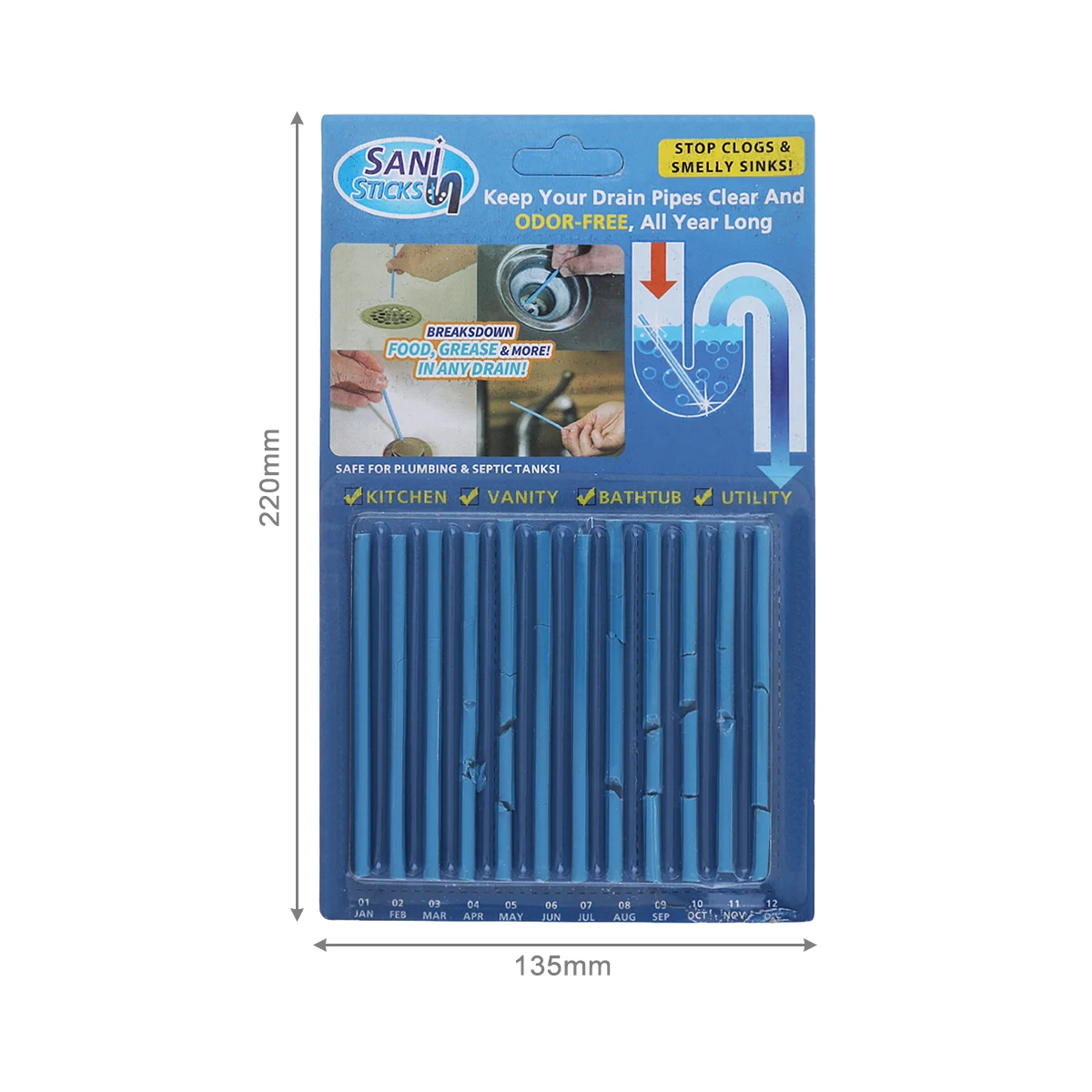 5pcs/set Sani Sticks Clogs Sink Drains Pipes Clean Odor Deodorizer Stick Decontamination To Deodorant The Kitchen Toilet Cleaner