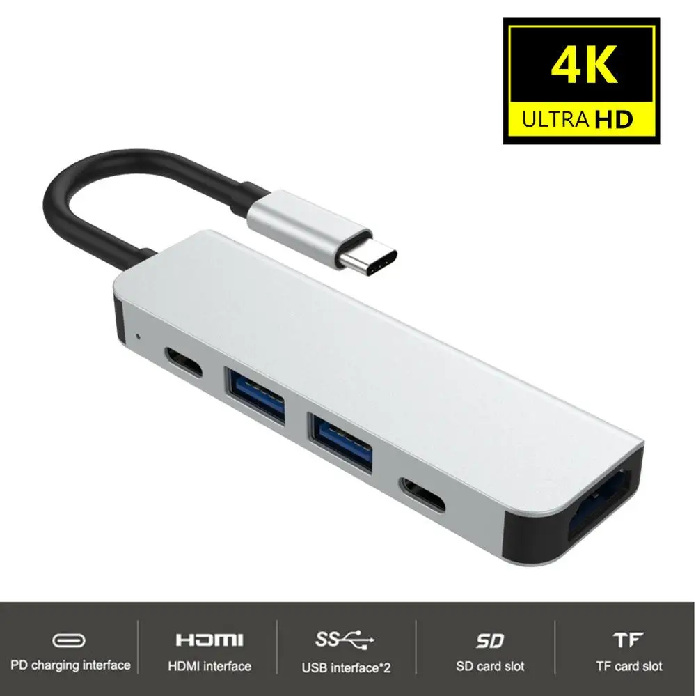 

USB type C hub HDMI 4K30Hz converter PD charging 87W USB3.0*2 TF SD card reade RJ45(1000bps) adapter for macbook xiaomi huawei