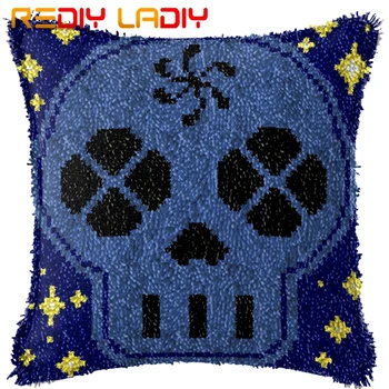 

Latch Hook Kit Make Your Own Cushion Blue Skull Pre-Printed Canvas Crocheted Pillow Case Latch Hook Cushion Cover Hobby & Craft