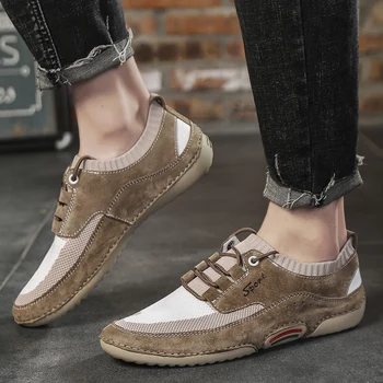 

2020 new shield men's shoes flying woven mesh fashion trend wild men's casual shoes hand stitched leather breathable shoes