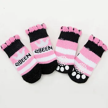 

4Pcs Warm Puppy Dog Shoes Soft Pet Knits Socks Cute Cartoon Anti Slip Skid Socks Small Dogs Breathable Pets Supplies Colourful