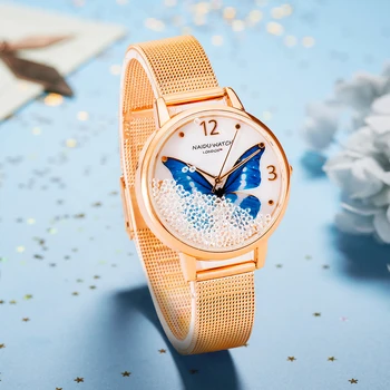 

2019 New Women Watches Fashion Elegant Ladies Watch Rhinestone Butterfly Steel Mesh Band Cute Female Clock reloj mujer