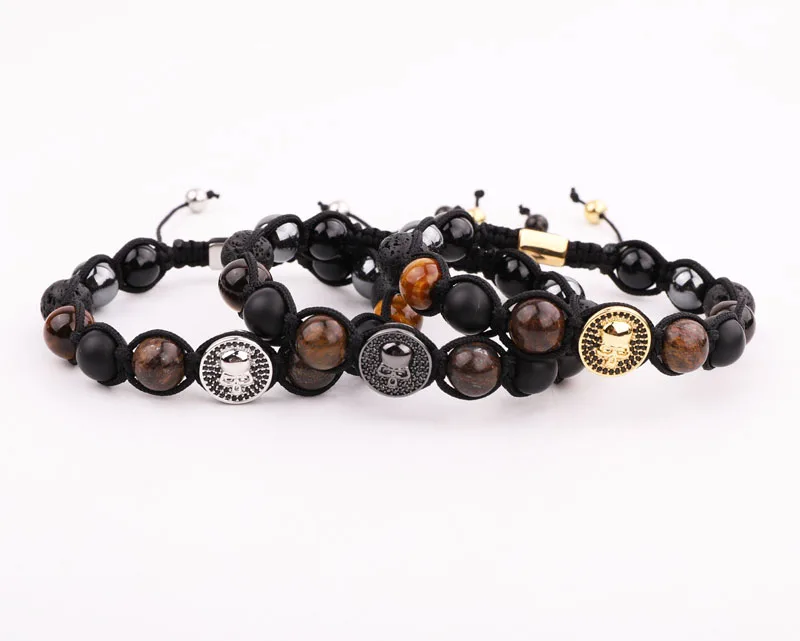 New Fashion Men Bracelet Natural Stone CZ Skull Charm Braided Macrame Bracelet Jewelry Gift Men - Image 5