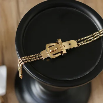 

2020 Hot selling Buckle Triple Layered Box Chain Gold Bracelets Clasp Geometric Bracelets for Women Adjustable Jewelry gift
