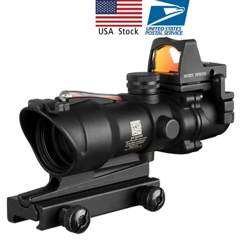 Best US Stock 4x32 Red Fiber Source Real Fiber Scope With RMR Micro Red Dot Sight Marked Version Black Riser Optical Instrument