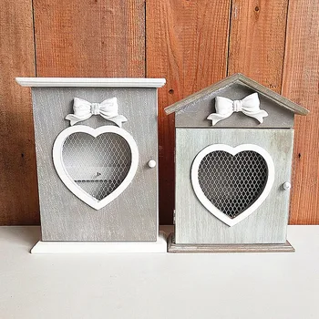 

Wall-Mounted Retro Heart-Shaped Hanging Wooden Storage Box Key Hook Hanging Shelf Rack Home Porch Kitchen Wall Organizer Decor