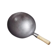 Железные ручной ковки ВОК, профессиональный китайский традиционный ручной молотый углеродистая сталь Pow Wok с Elm деревянной и стальной вспомогательной ручкой