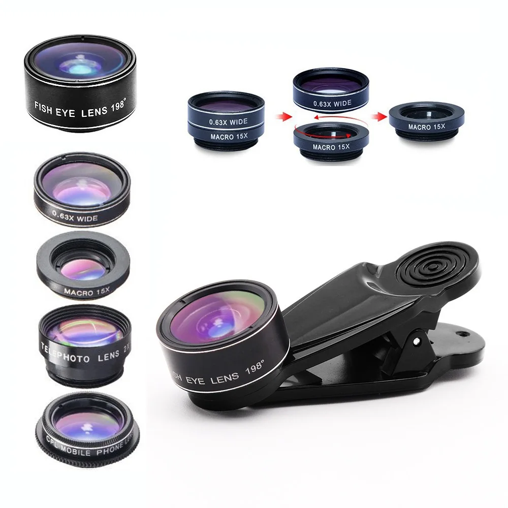 5 в 1 объектив рыбий глаз|camera lens kit|phone camera kitlens kit |