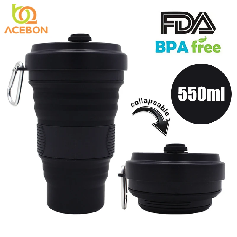 Складные силиконовые кружки 550 мл портативные телескопические кофейные с