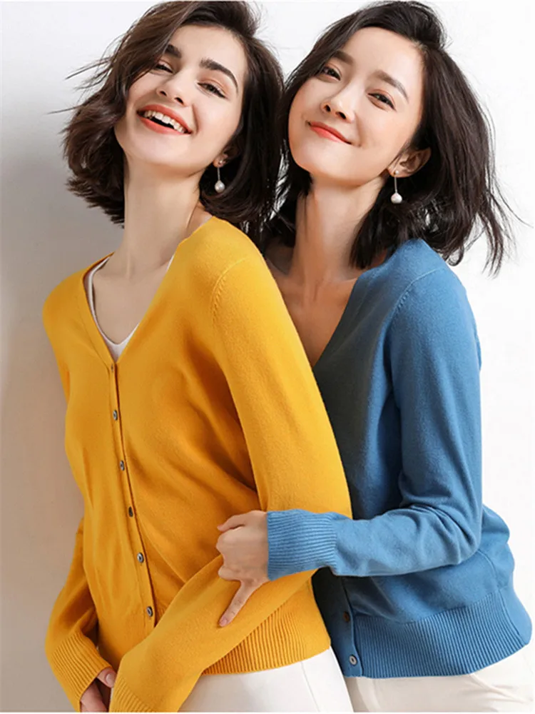 Womens Sweaters Cardigan Fashion Button V-neck Sweater Women Soft Knitted Ladies Sweater Winter Tops Clothing Jumpers Ladies