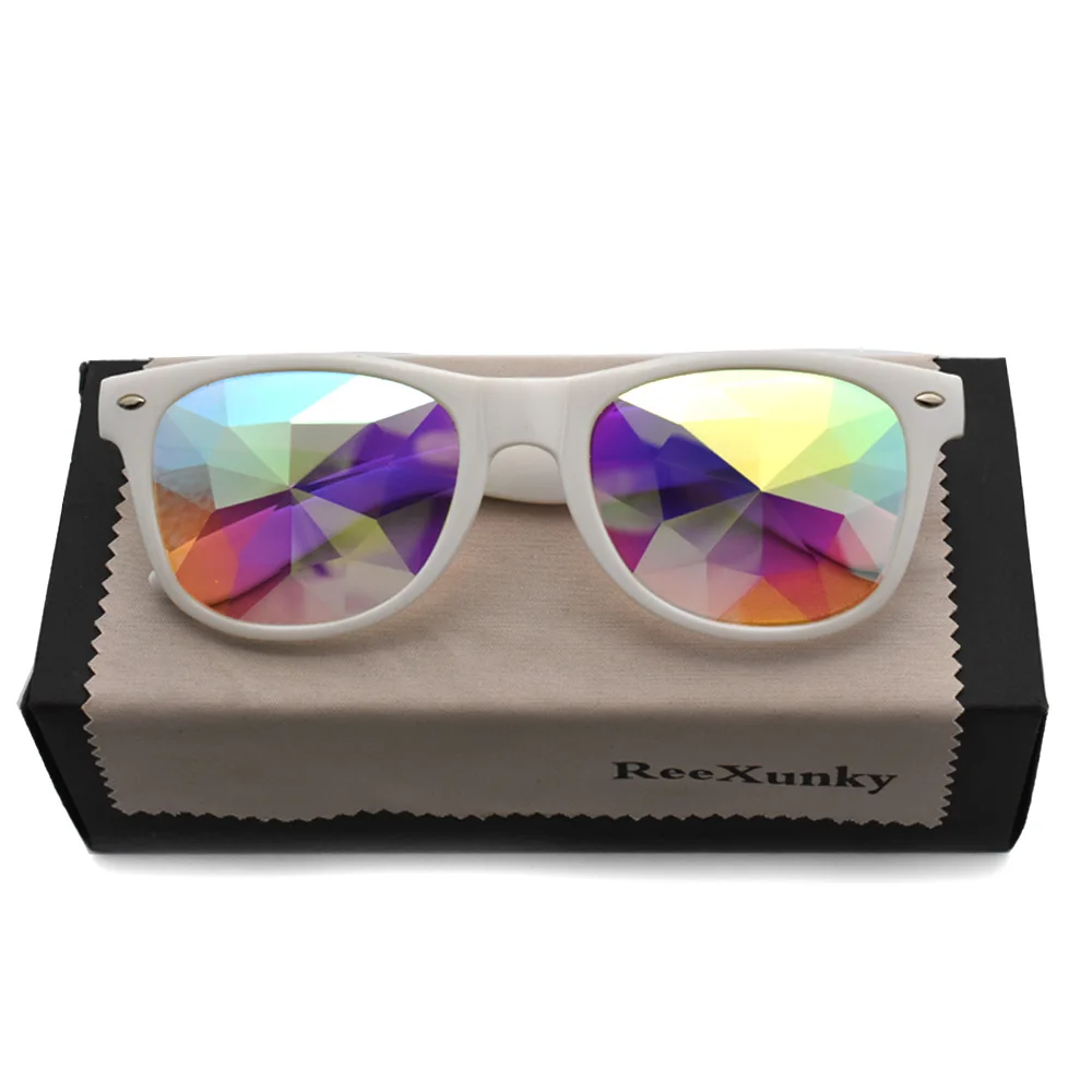 New Rainbow Square Kaleidoscope Glasses Men Transparent Frame Rave Festival Sunglasses Women EDM Diffraction Party Eyewear - Цвет линз: White Frame