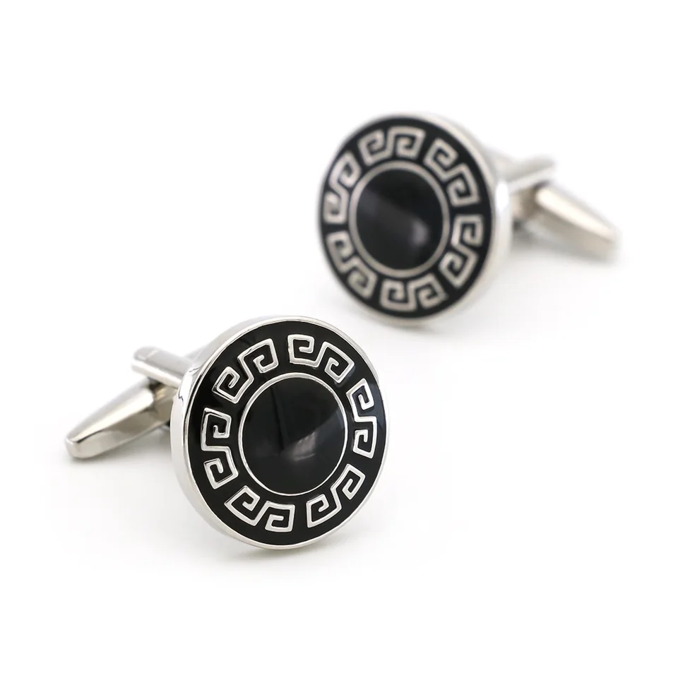 Boutons De Manchette Vintage - Argenté Et Résine Noire - Diamètre 0,5 Cm - Occasion