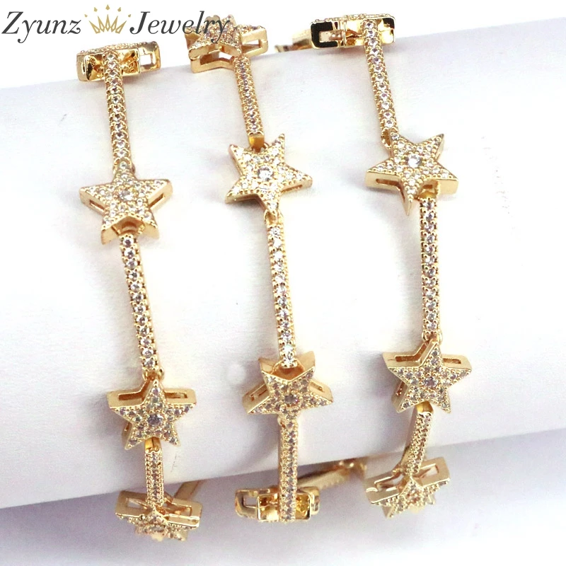 

3PCS, Trendy Zirconia Crystal Stars Chain Bracelet for Women Finger Hand Gold color Stars Charm Bracelets Delicate CZ bracelet