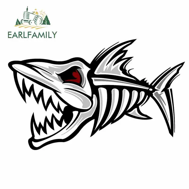 

EARLFAMILY 13cm x 8.1cm for SKELETON FISH Bonefish Anime Car Stickers Vinyl JDM Bumper Trunk Truck Graphics Windshield Bumper