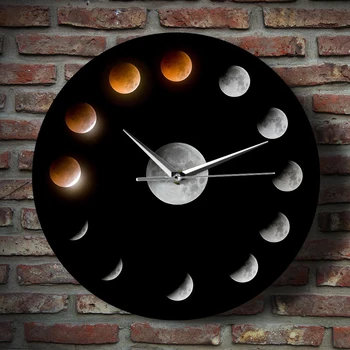 

Round Moon Phase Eco Recycled Pointer Battery Powered Home Decor Office Hanging Wall Clock Living Room Acrylic Quartz Modern