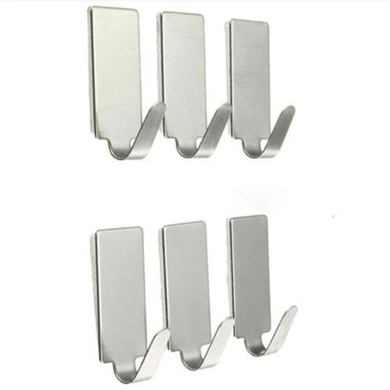 6PCS Self Adhesive Home Kitchen Wall Door Stainless Steel Holder Hook Hanger Home Office Portable exquisite Creative and refined