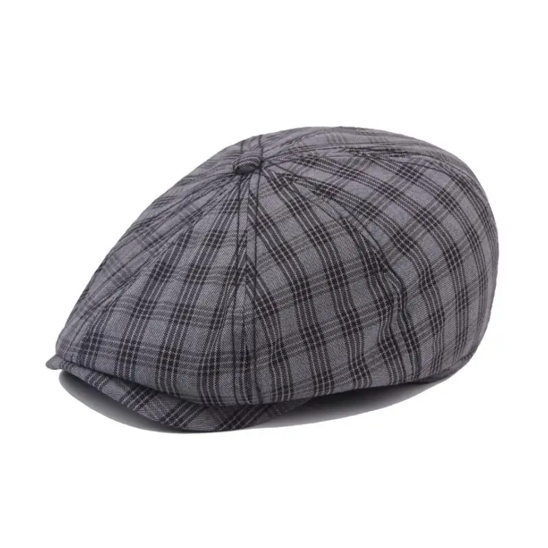Black plaid Мужская однотонная клетчатая шляпа Newsboy с эластичной резинкой на спине для мальчиков, бежевые чеки, черные чеки, темно-синие чеки, шляпы, берет для мальчика, шапки - Цвет: Black plaid