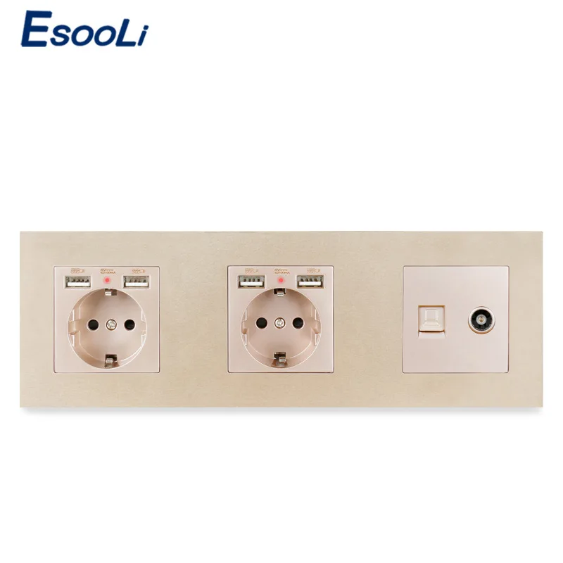 Пластиковая панель ESOOLI электрическая розетка европейского стандарта с 4 USB
