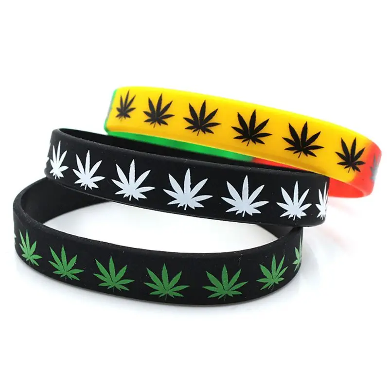 

3 Colors Leaf Weed Jamaica Rasta Reggae Silicone Sports Bracelets Kit Jewelry