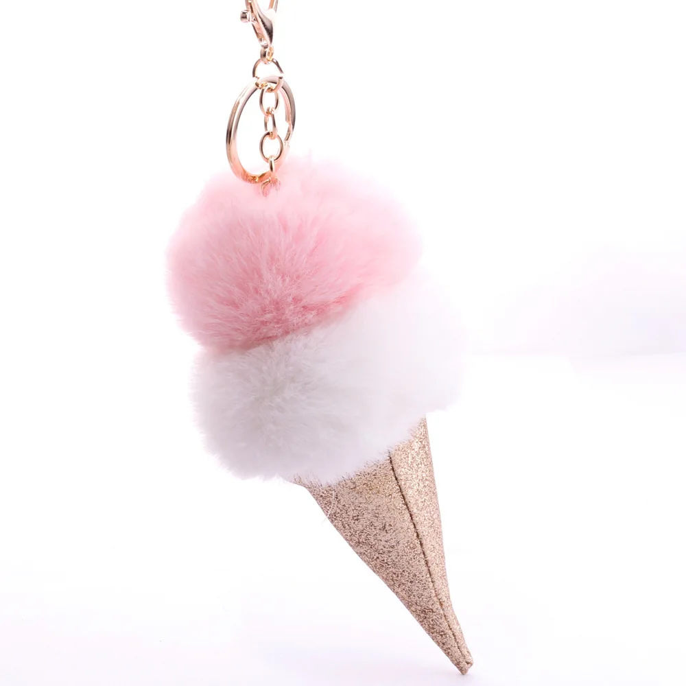 Брелок для ключей "мороженое" кулон два вида пушистый шар блестящий порошок кулон конус сумка для девочек орнамент автомобильный брелок