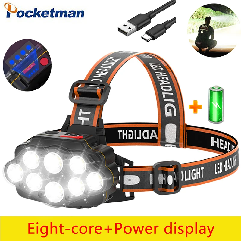 Powerful LED Headlight 6000LM Most Bright Headlamp USB Rechargeable Head Lamp Light Waterproof Torch for Camping Hiking | Лампы и