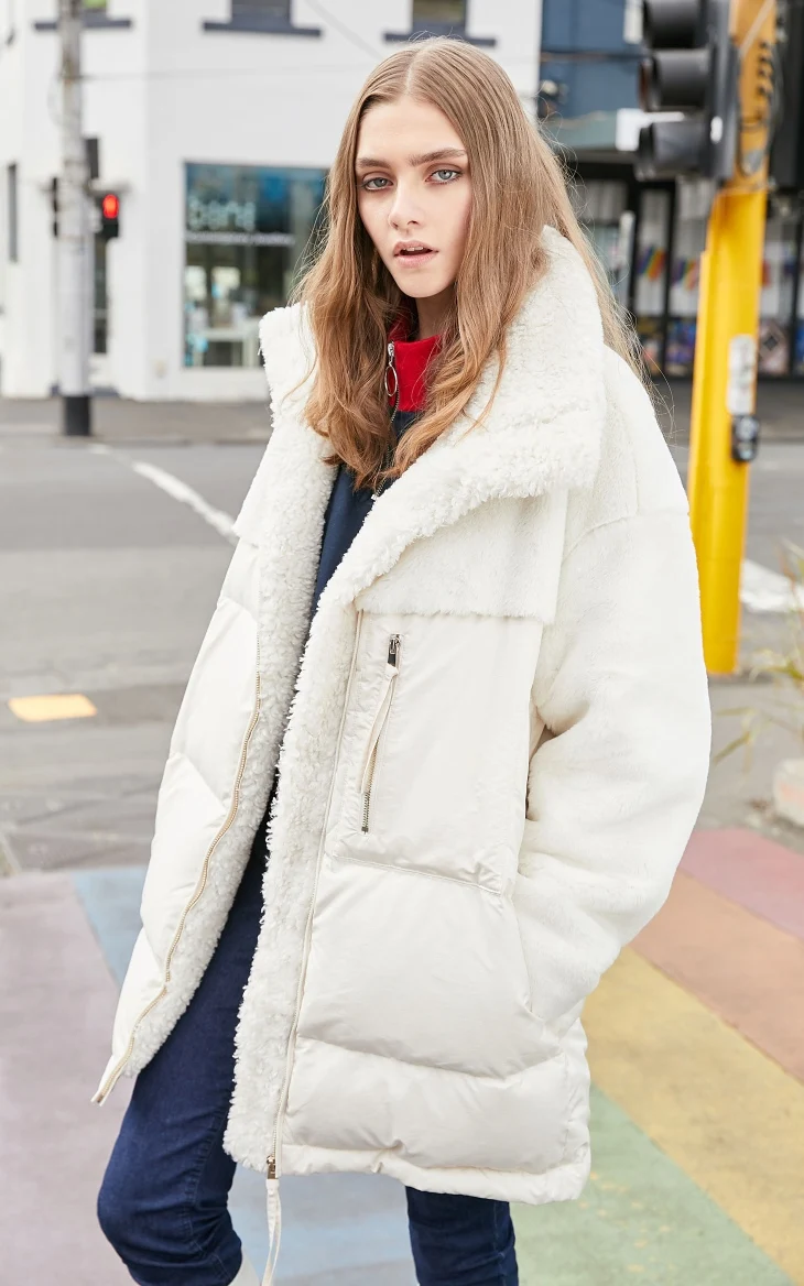 Vero Moda Женская сплайсинговая меховая ткань средней длины белая куртка-пуховик на утином пуху | 319423518