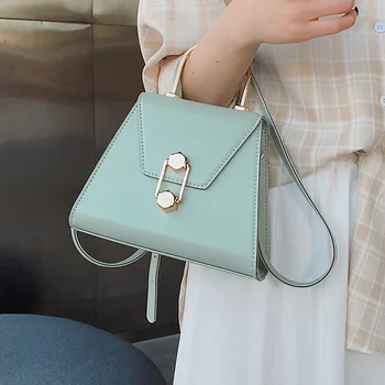 

Solid Color Pu Leather Crossbody Bags For Women 2020 Summer Handbags with Iron Handle Mini Shoulder Messenger Bag