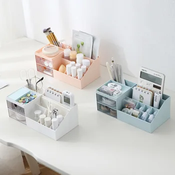 

Creative Desktop Cosmetics Storage Box Dustproof Lipstick Rack Desk Simple Storage Box Household Plastic Drawer Finishing Box