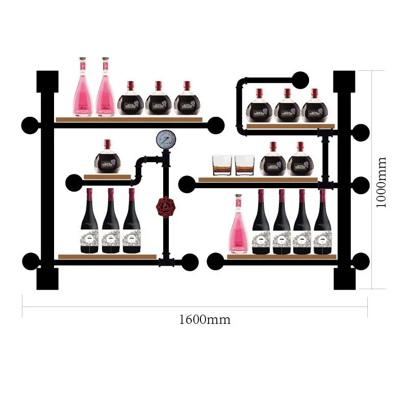 Ретро дизайн металлическая настенная полка для вина искусство Винный Стеллаж украшение стены высокая температура выпечки Краска настенная полка Ретро книжная полка водяная труба мембранная настенная вешалка - Цвет: Оранжевый