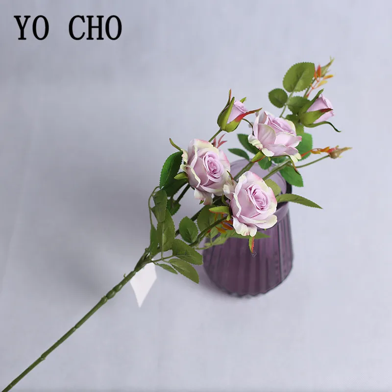 Wedding Bouquets Artificial Rose Flowers Wedding Flower Decoration YO CHO DIY Wedding Bouquet Flower 5 Heads Silk Rose Artificial Flower Long Single Branch Fake Rose Wedding Home Festival Decor