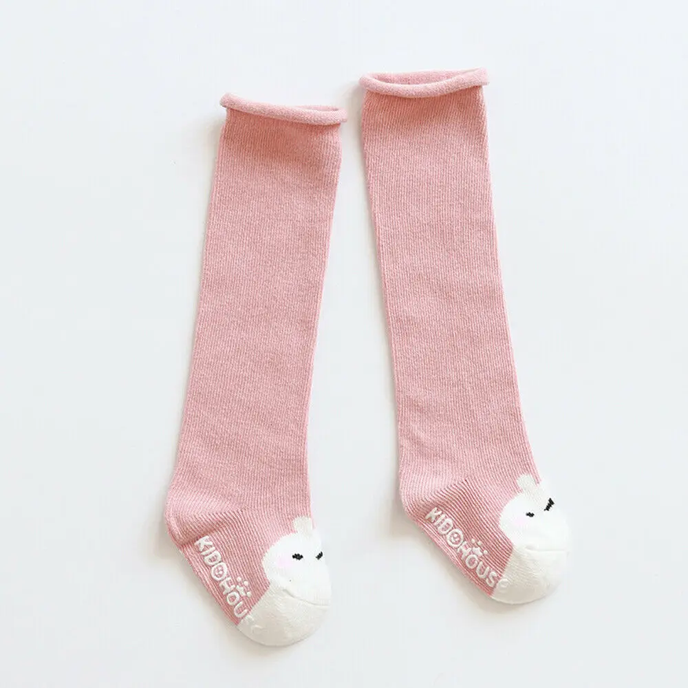 Весенне-осенние длинные носки унисекс для маленьких мальчиков модные детские Носки с рисунком кота/кролика/лиса белка хлопковые носки до колена для девочек - Цвет: Розовый