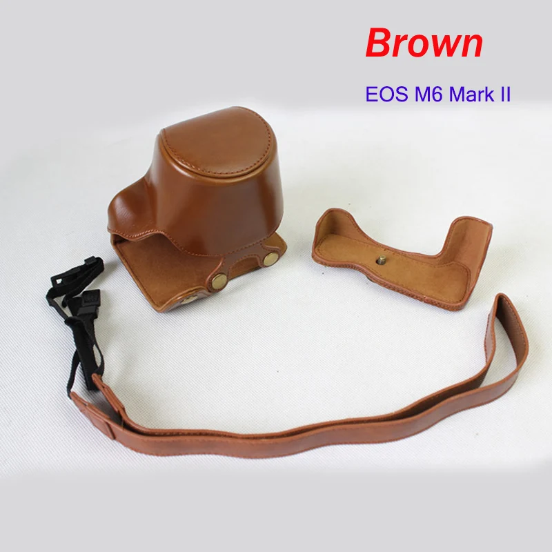 EOS M6 MarkII brown Портативный из искусственной кожи чехол камера сумка для Canon EOS M6 M6II M6 Mark ii с 15-45 мм Объектив SLR Защитная крышка плечевой ремень - Цвет: EOS M6 MarkII brown