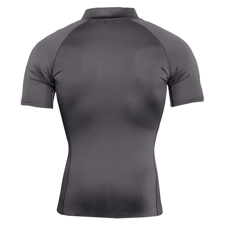 Новая мужская рубашка для бега, бодибилдинг, Спортивная футболка, быстросохнущая, на молнии, однотонная, с коротким рукавом, фитнес-плотно, одежда для спортзала