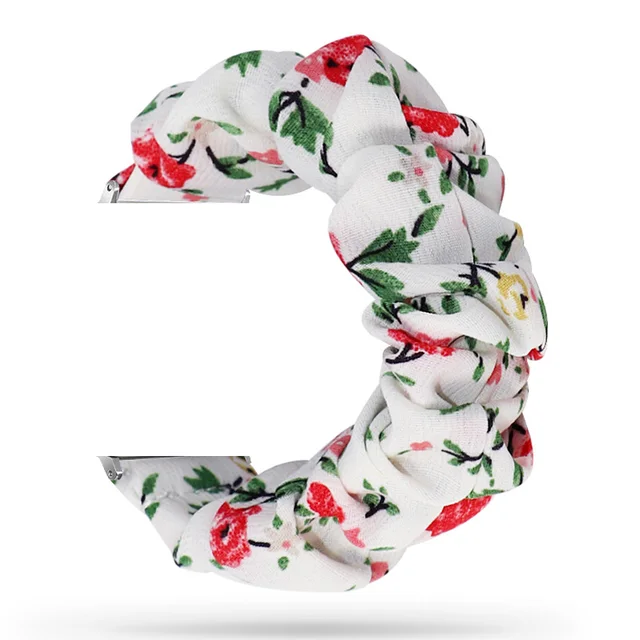 Scrunchies Elastic Watch band 20mm 22mm For samsung galaxy watch 3 41mm 45mm For huawei watch GT2 Pro bracelet For Amazfit Bip Flora White
